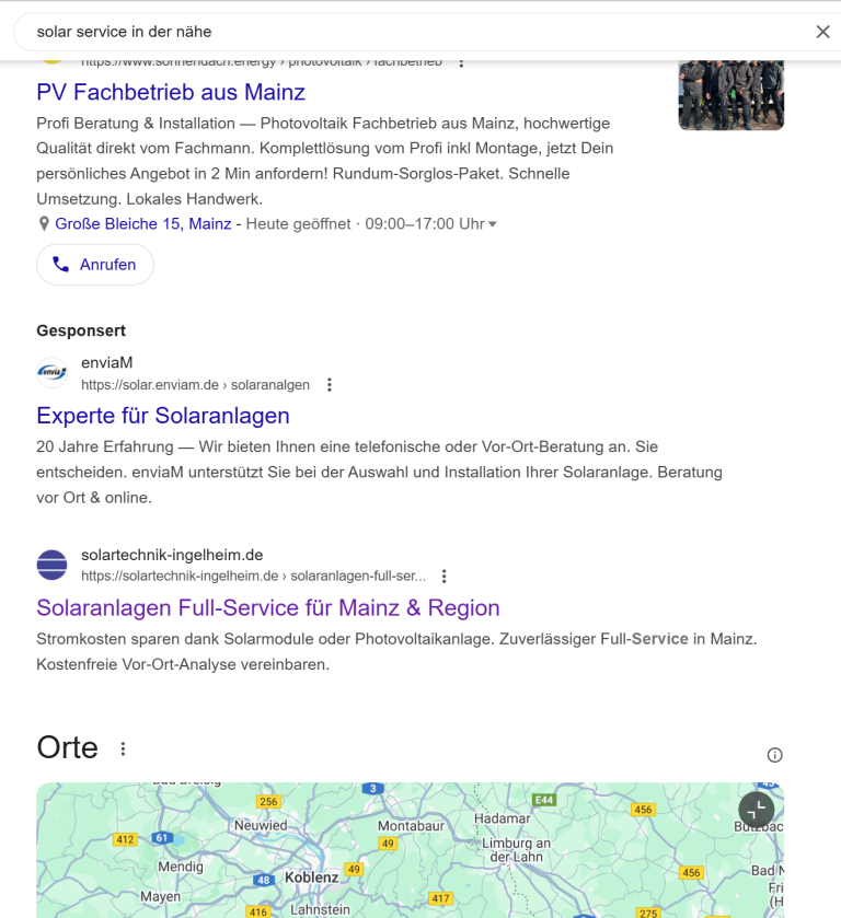 Organische Sichtbarkeit von Oliver Fachinger Solartechnik für die Suche nach Solar Service Mainz